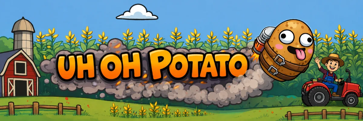 Uh Oh Potato racing through a colorful farm